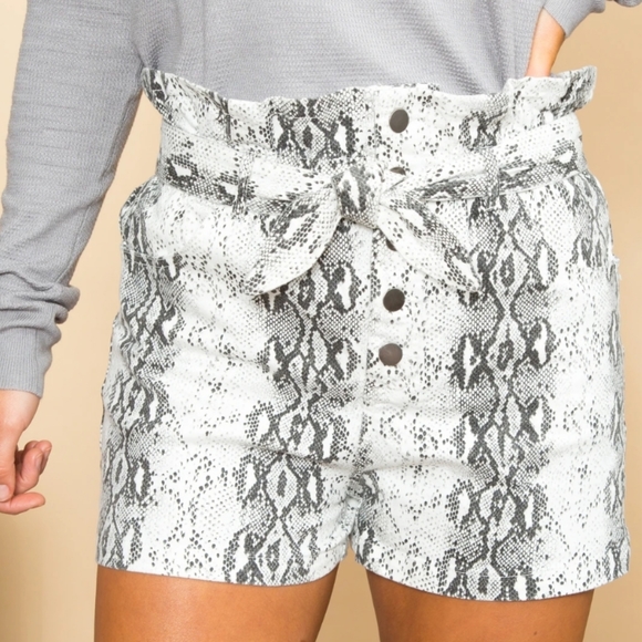 snake print paperbag shorts